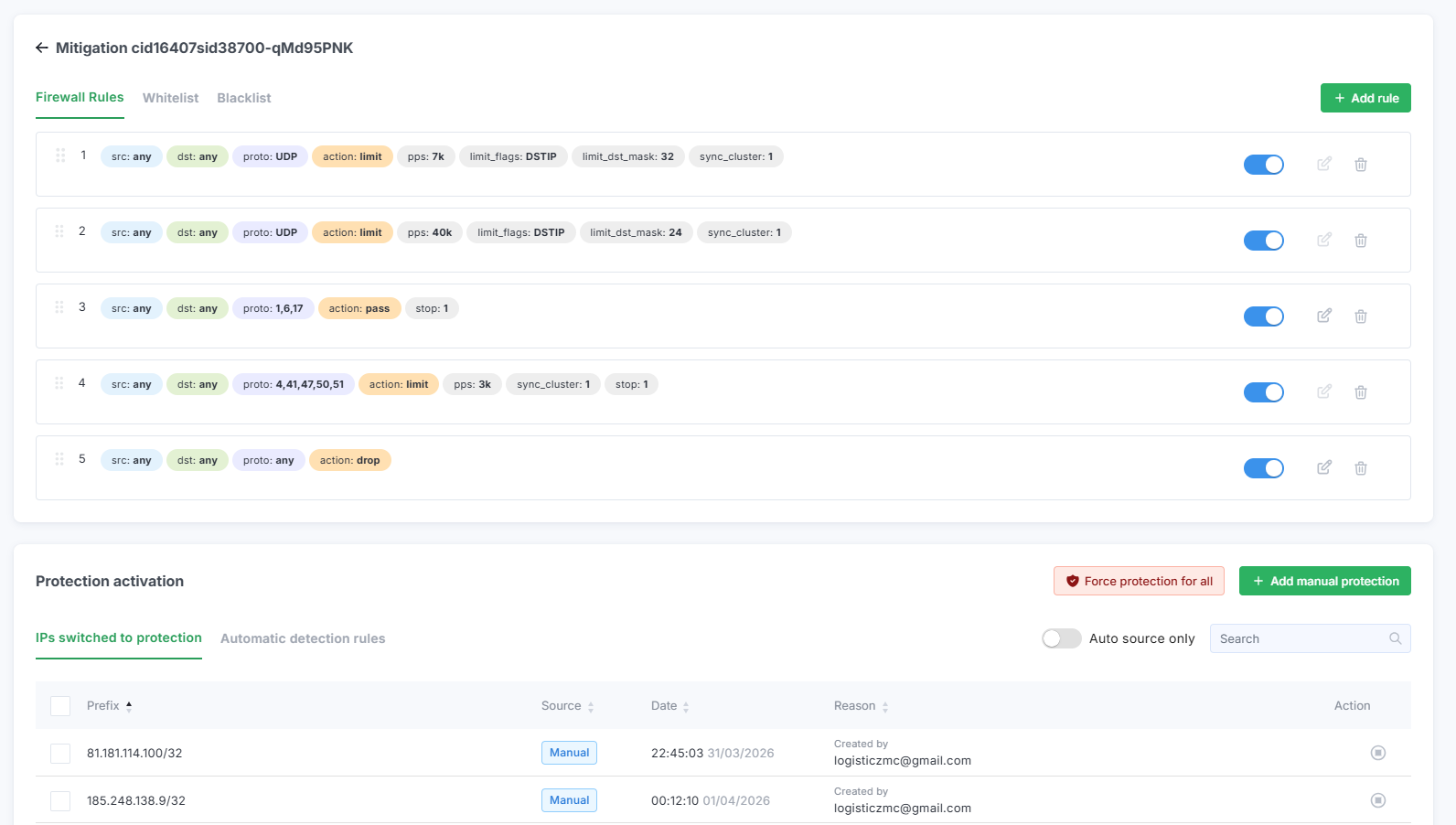 Creare filtre Anti-DDoS pe fiecare IP